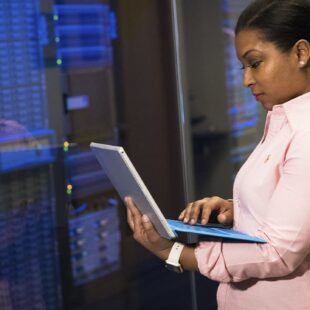 A woman with a laptop